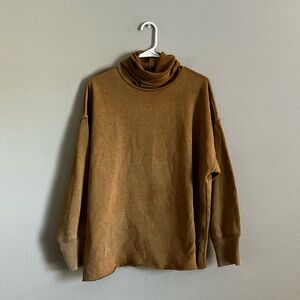 AERIE camel tan ribbed turtleneck oversized pullover sweatshirt size medium